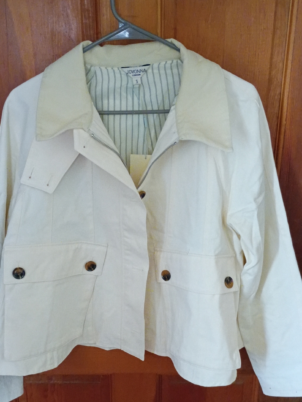 Jovonna Women's Cream Casual Button-Front Jacket